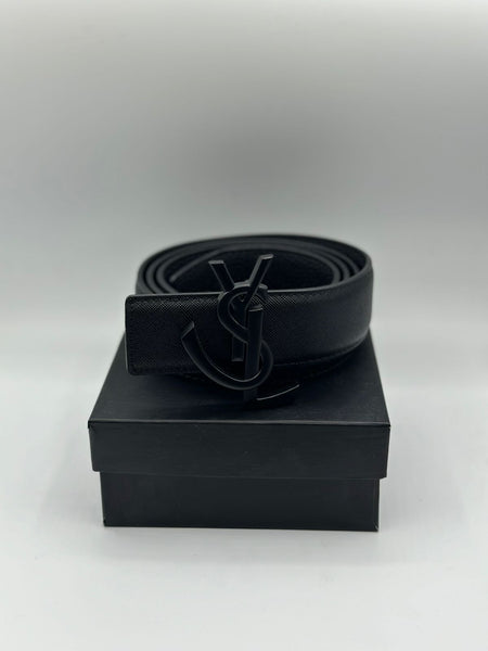 Saint Laurent Genuine Black Leather Signature Belt