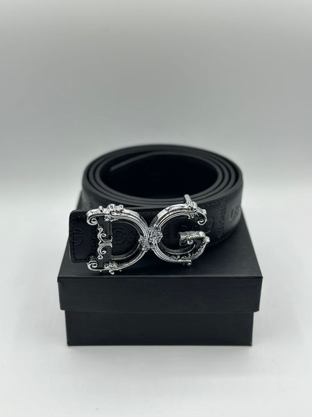 D&G Genuine Black Leather Signature Sliver Belt