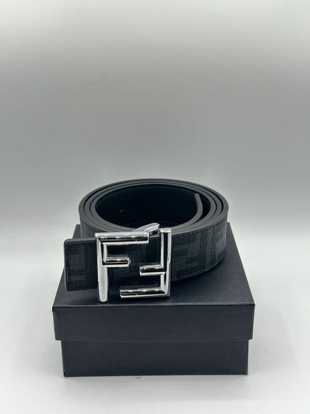 Fendi Genuine Black Leather Signature Sliver Belt