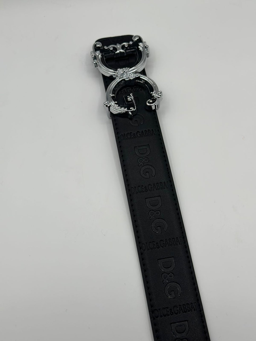 D&G Genuine Black Leather Signature Sliver Belt