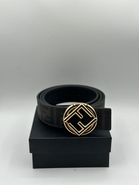 Fendi Genuine Black Leather Signature Golden Belt