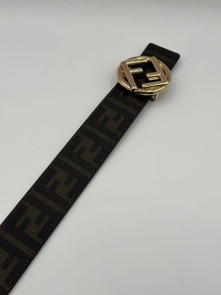 Fendi Genuine Black Leather Signature Golden Belt