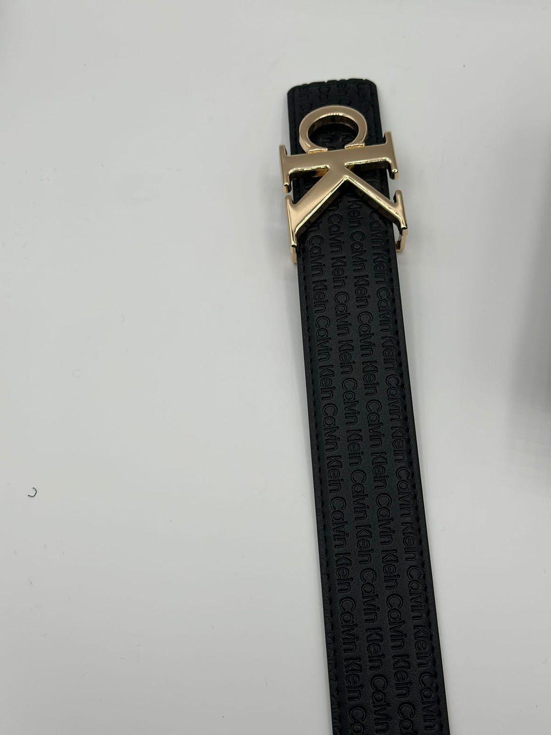 Calvin Klein Genuine Black Leather Signature Golden Belt
