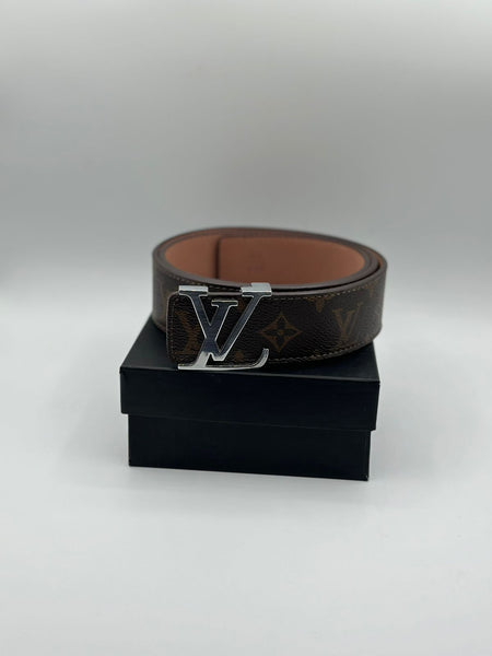 LV Genuine Brown Leather Signature Silver Belt