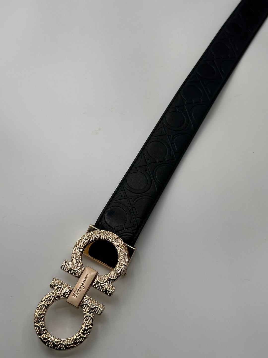 Ferragamo Black Leather Signature Golden Belt