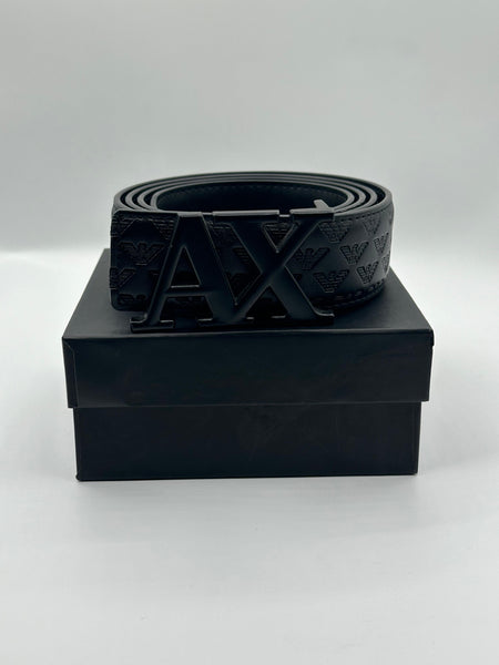 Armani Exchange Black Leather Signature Black Belt