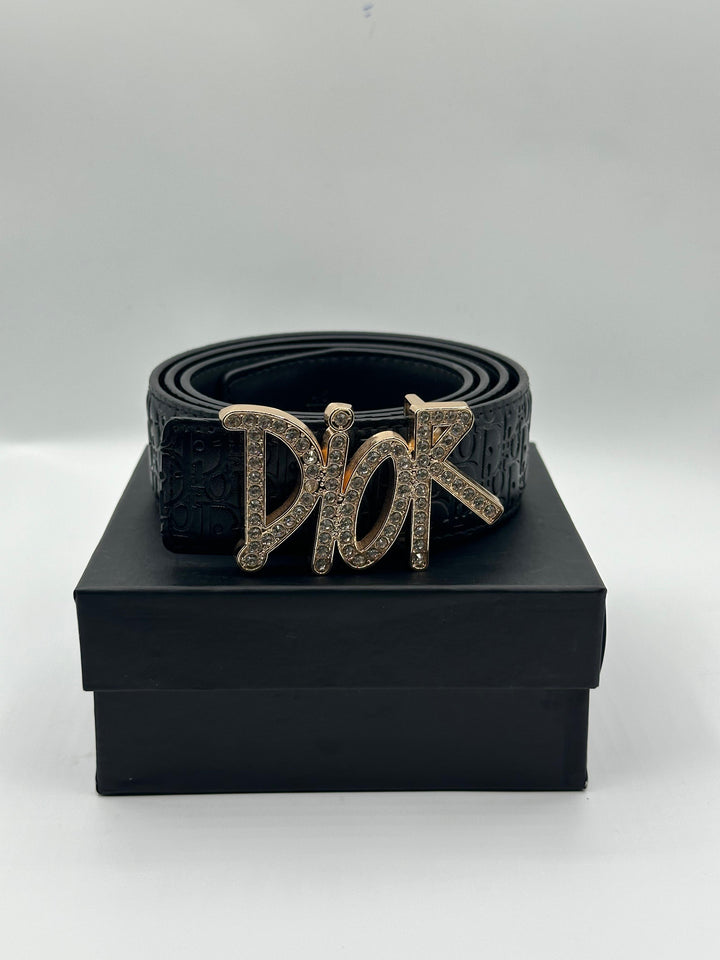 Dior Stone Black Leather Signature Golden Belt