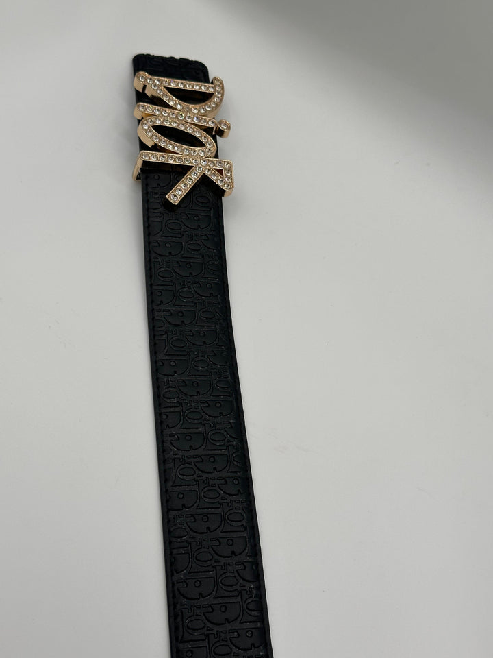 Dior Stone Black Leather Signature Golden Belt