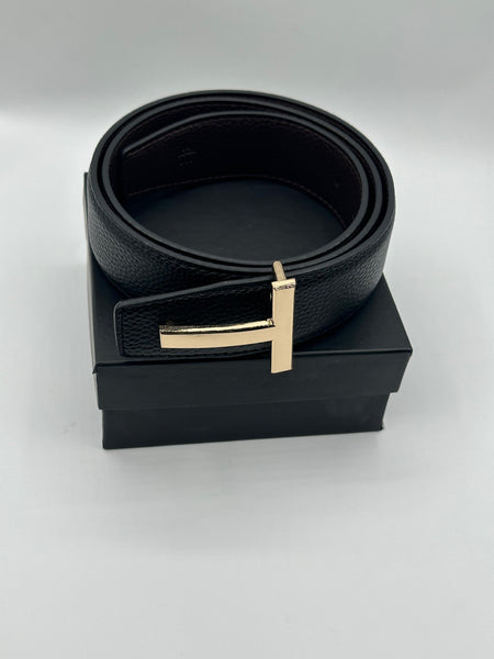 Tom Ford Black Leather Signature Golden Belt