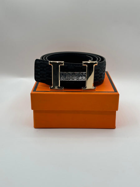 Hermes Black Leather Signature Golden Belt