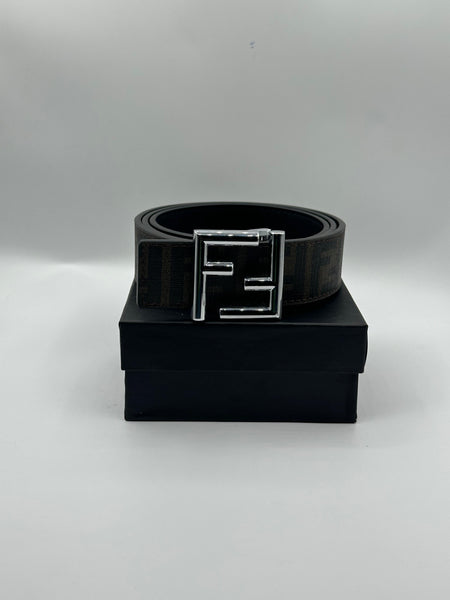 Fendi Genuine Brown With Sliver Buckle Signature Belt