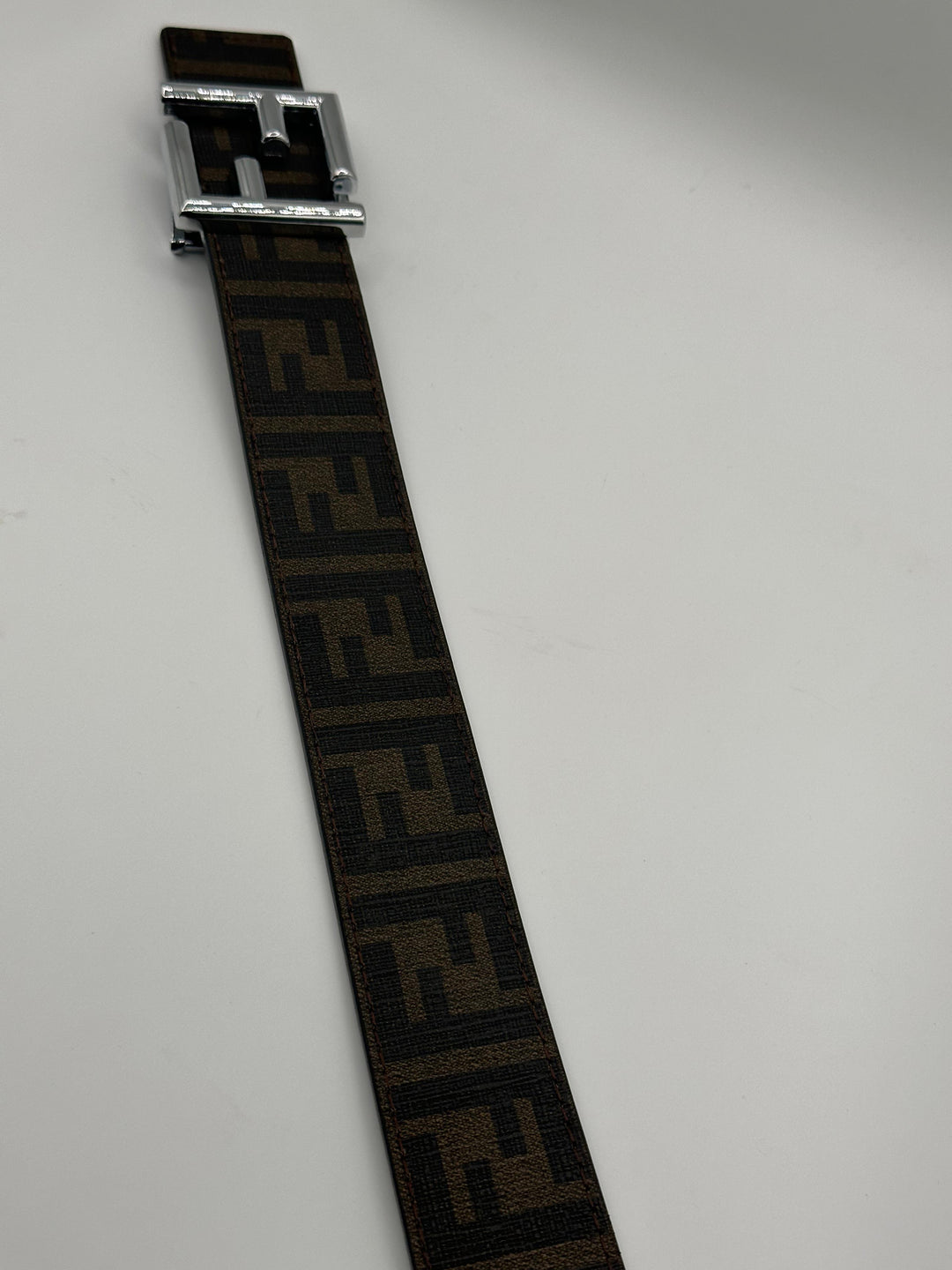 Fendi Genuine Brown With Sliver Buckle Signature Belt
