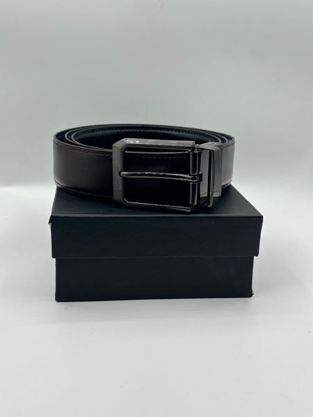 Plane Double Side Buckle Black Leather Belt