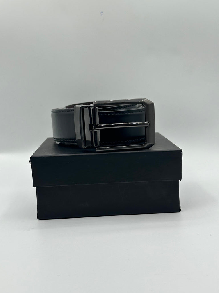 Plane Double Side Buckle Black Leather Belt
