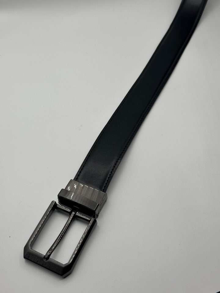 Plane Double Side Buckle Black Leather Belt