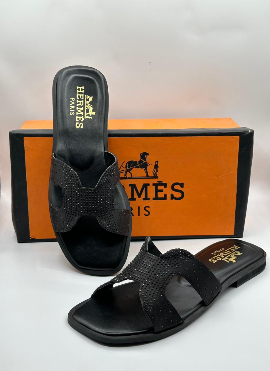 Hermes Women Flat Black Slipper
