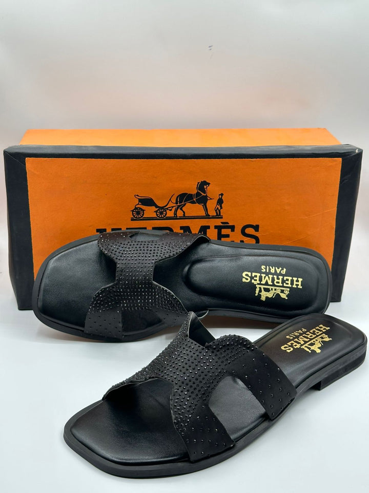 Hermes Women Flat Black Slipper