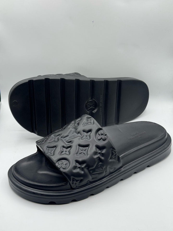 LV Premium Quality Medicated Black Slipper