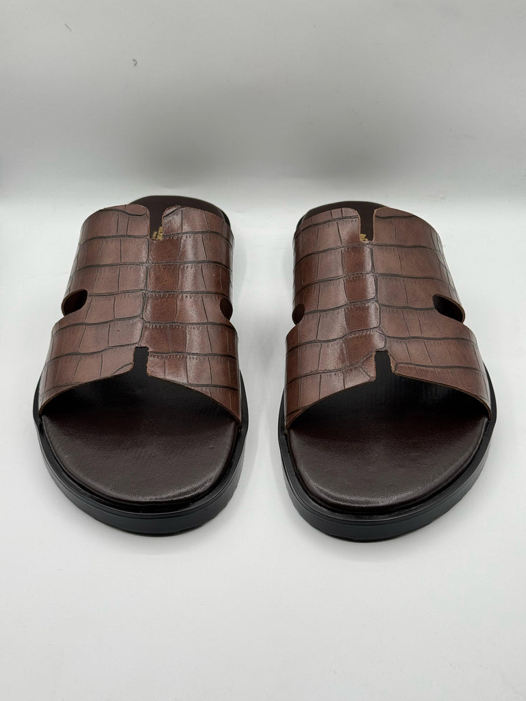 Hermes Premium Quality Brown Leather Slipper