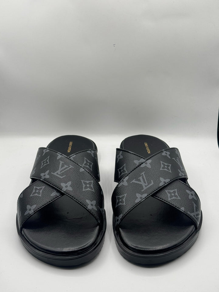 LV Black High Quality Printed Leather slipper