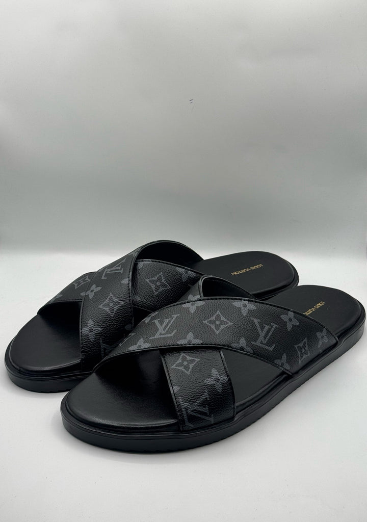LV Black High Quality Printed Leather slipper
