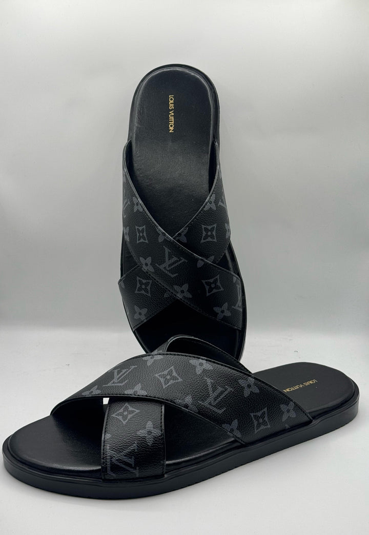 LV Black High Quality Printed Leather slipper