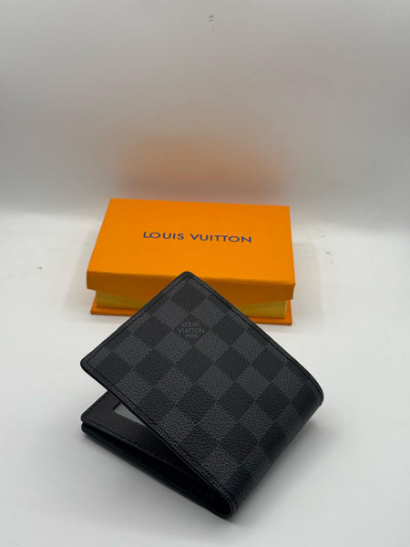 LV Regular Style Check Printed High Quality Black Leather Wallet