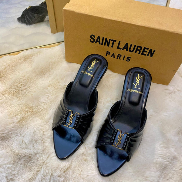 Premium Quality YSL Women Heels Black Sandals