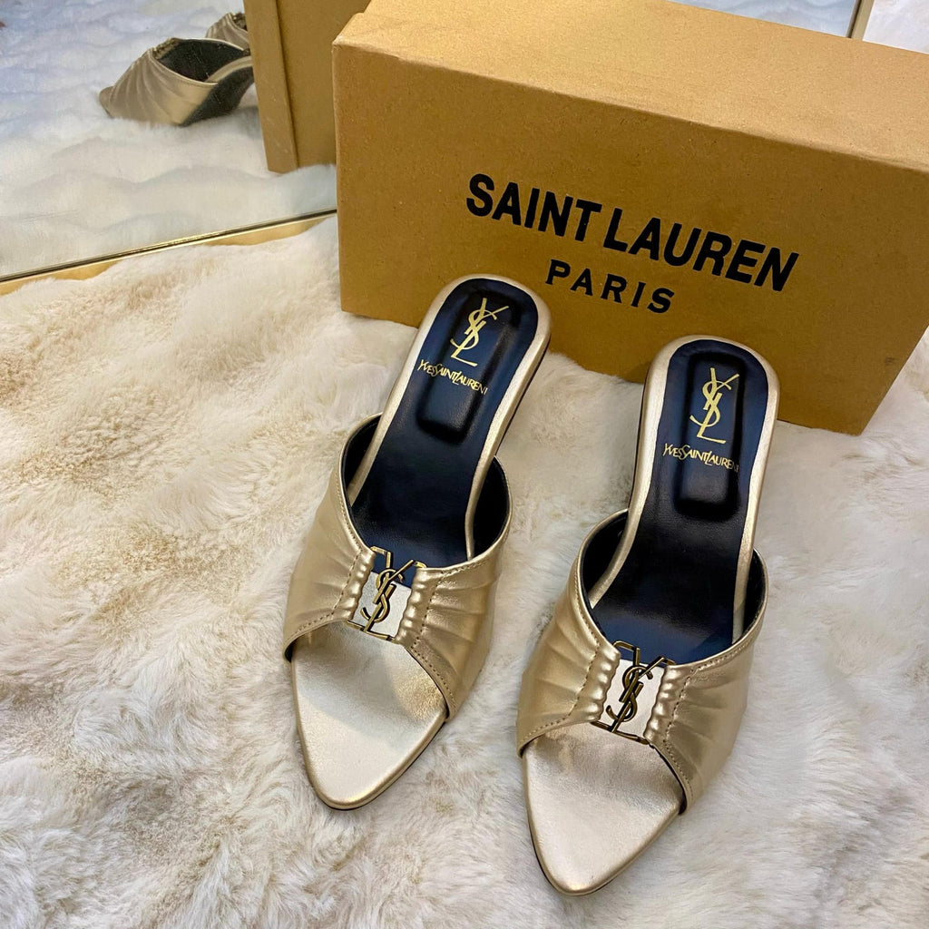 Premium Quality YSL Women Heels Golden Sandals