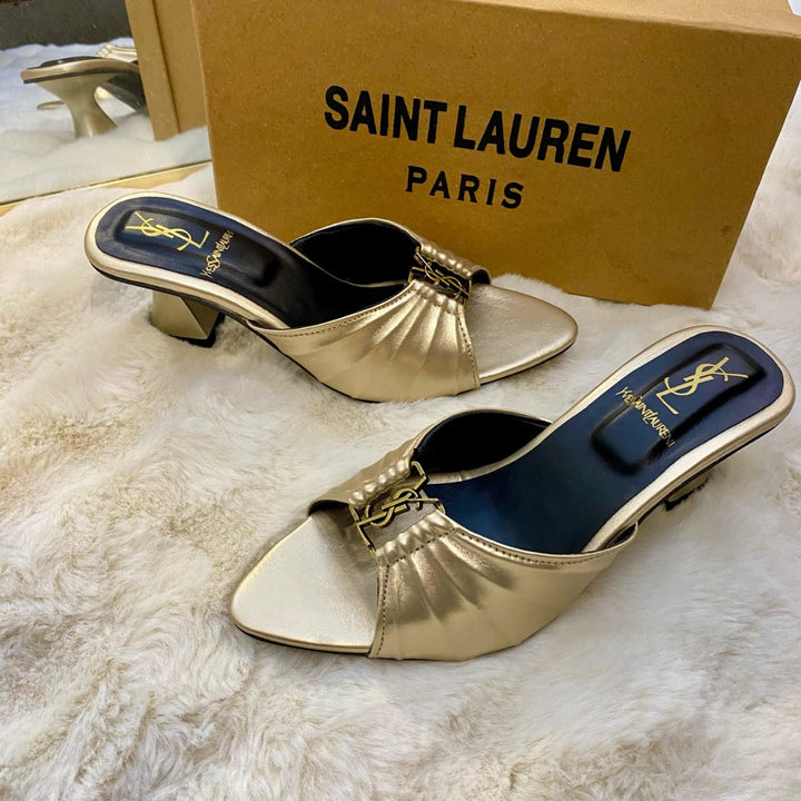 Premium Quality YSL Women Heels Golden Sandals