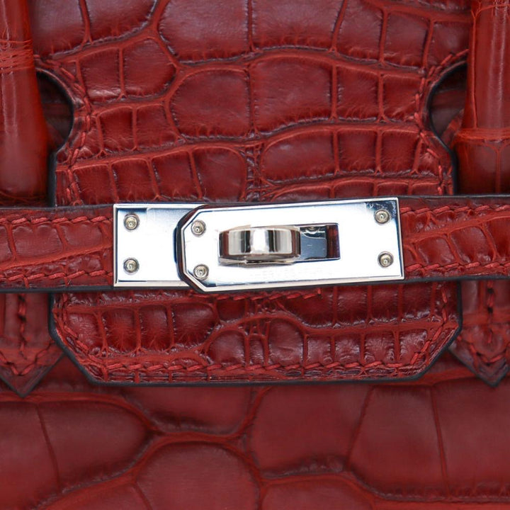Hermès Birkin  Rouge Braise Crimson Red Crocodile Leather Bag