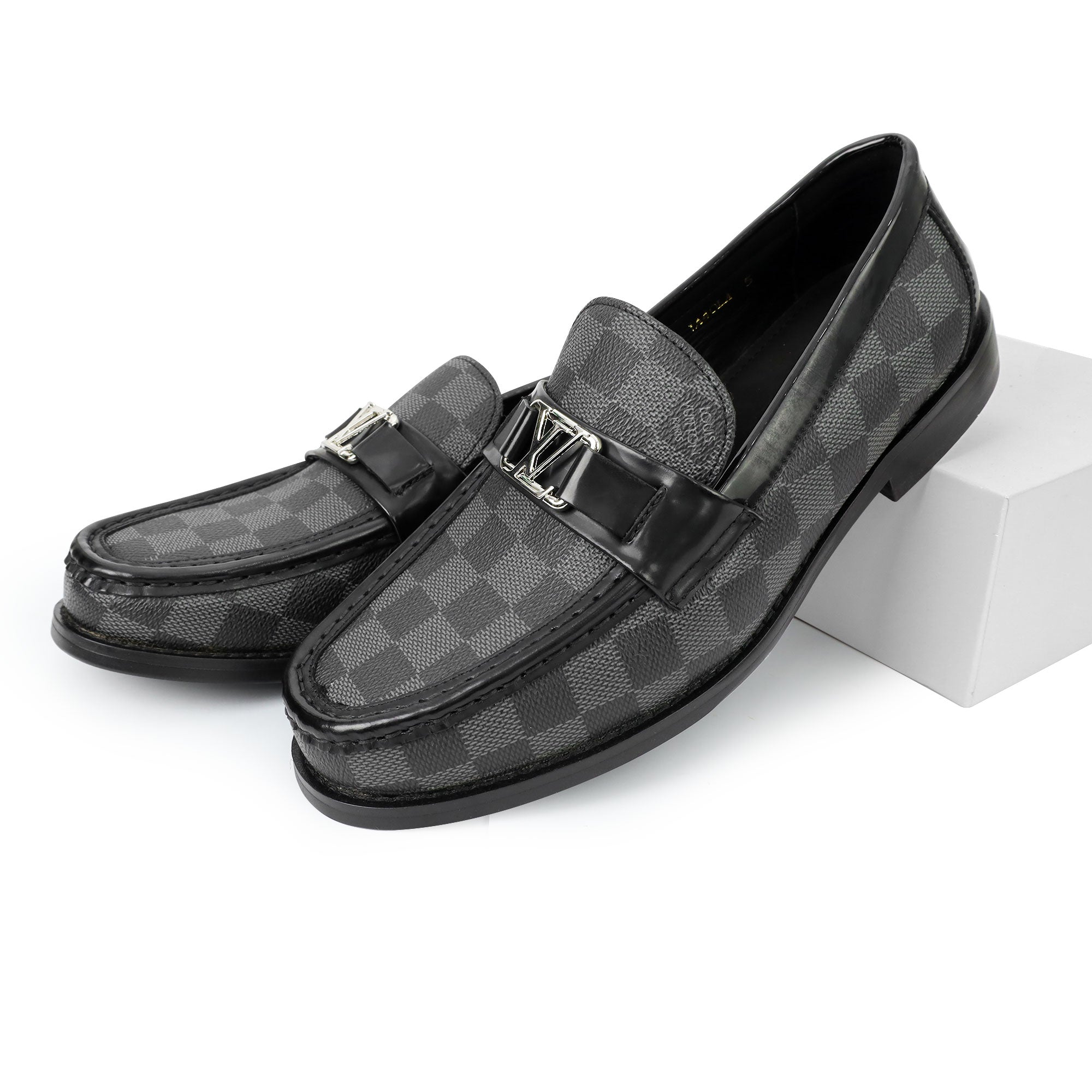 louis vuitton grey chequered premium quality loafer louis vuitton grey chequered premium quality loafer