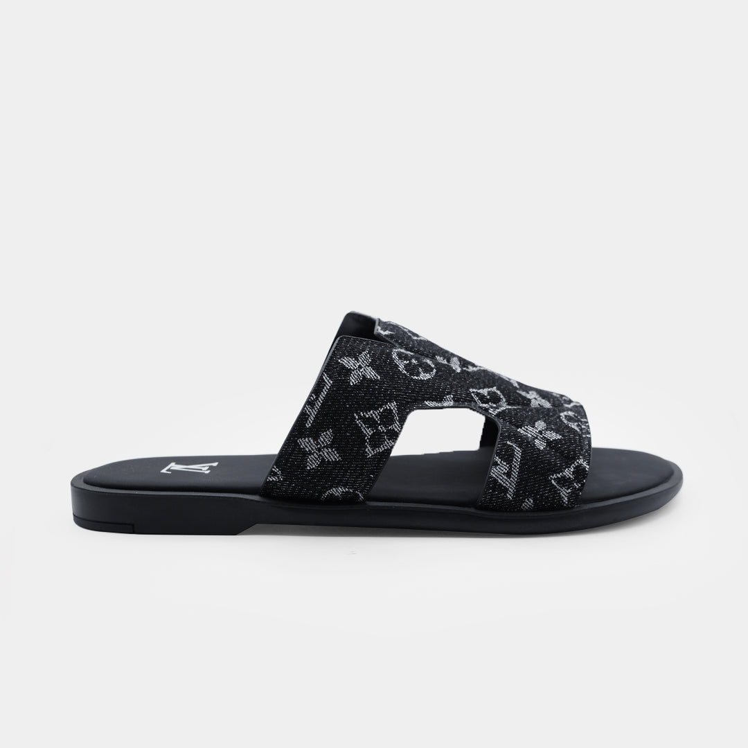02 LV Black High Quality Printed Oasis Denim Leather slipper - Image 2