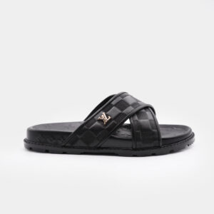 LV Black Premium Quality Upper Slide Leather Slipper