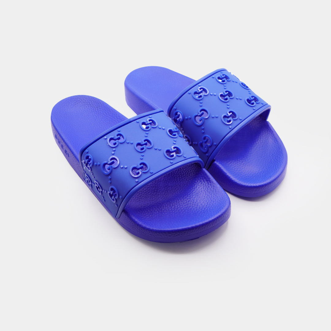 gucci all over logo embellished premium quality blue medicated soft slipper gucci all over logo embellished premium quality blue medicated soft slipper