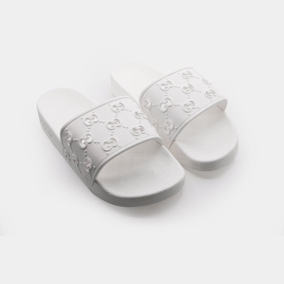 gucci all over logo embellished premium quality white medicated soft slipper gucci all over logo embellished premium quality white medicated soft slipper