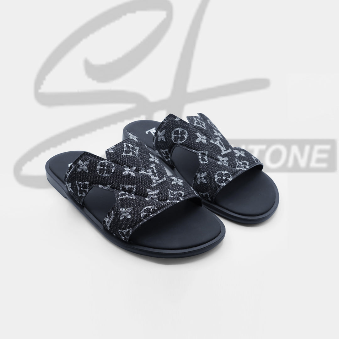 05 LV Black High Quality Printed Oasis Denim Leather slipper - Image 4