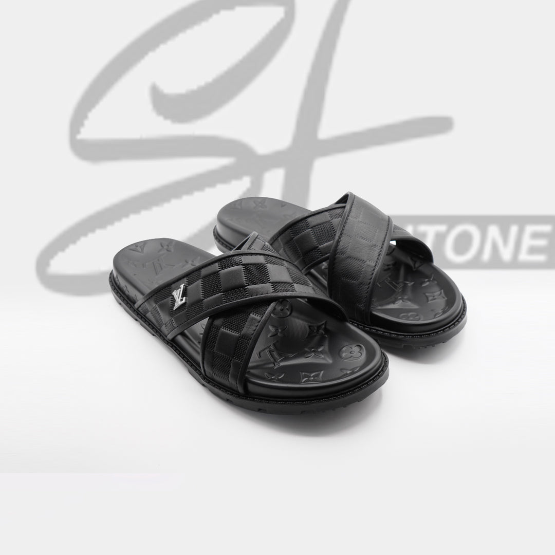 05_9c7fe926-e83f-4405-ab4b-c9815a7c1a3d LV Black Premium Quality Upper Slide Leather Slipper - Image 5
