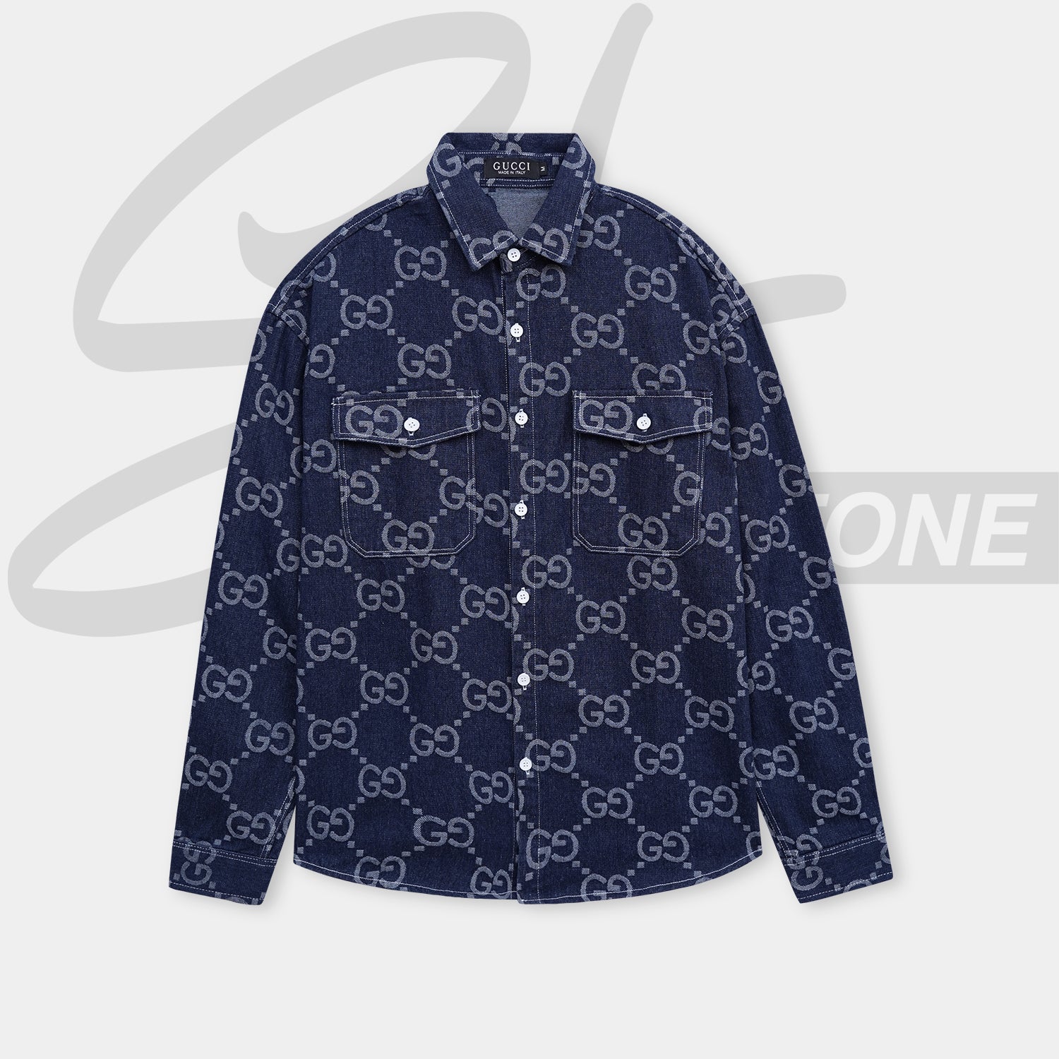 gucci premium quality all over printed denim casual shirt gucci premium quality all over printed denim casual shirt