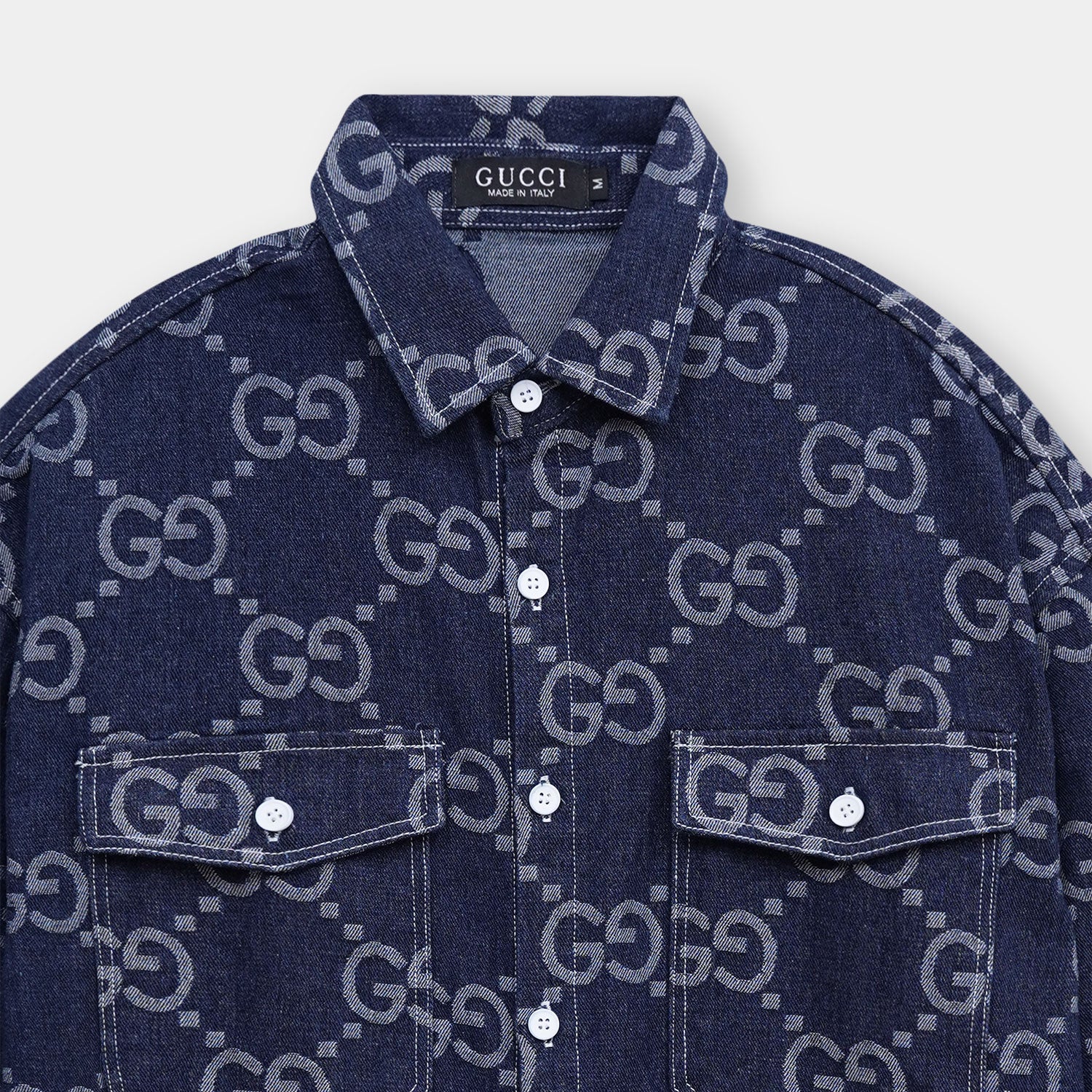 gucci premium quality all over printed denim casual shirt gucci premium quality all over printed denim casual shirt