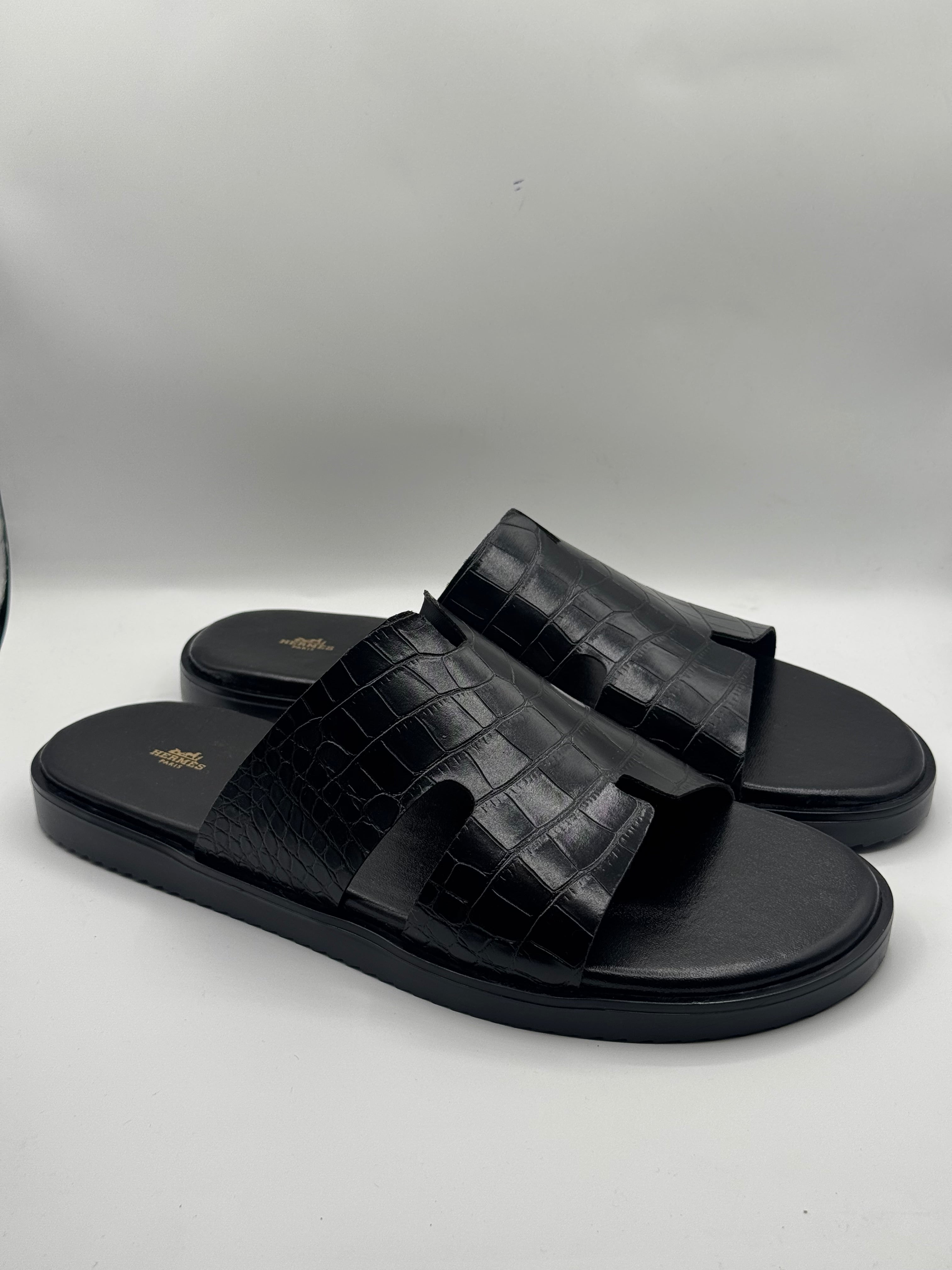 hermes black high quality leather slipper hermes black high quality leather slipper