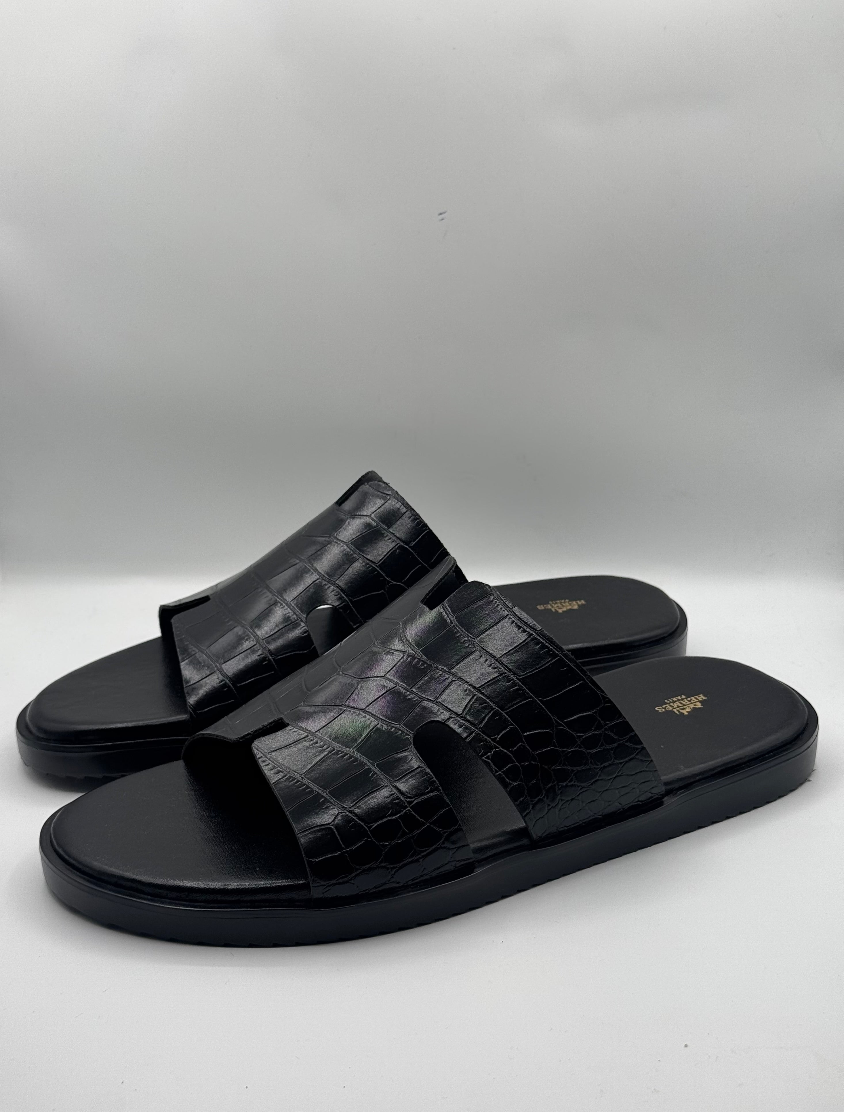 hermes black high quality leather slipper hermes black high quality leather slipper