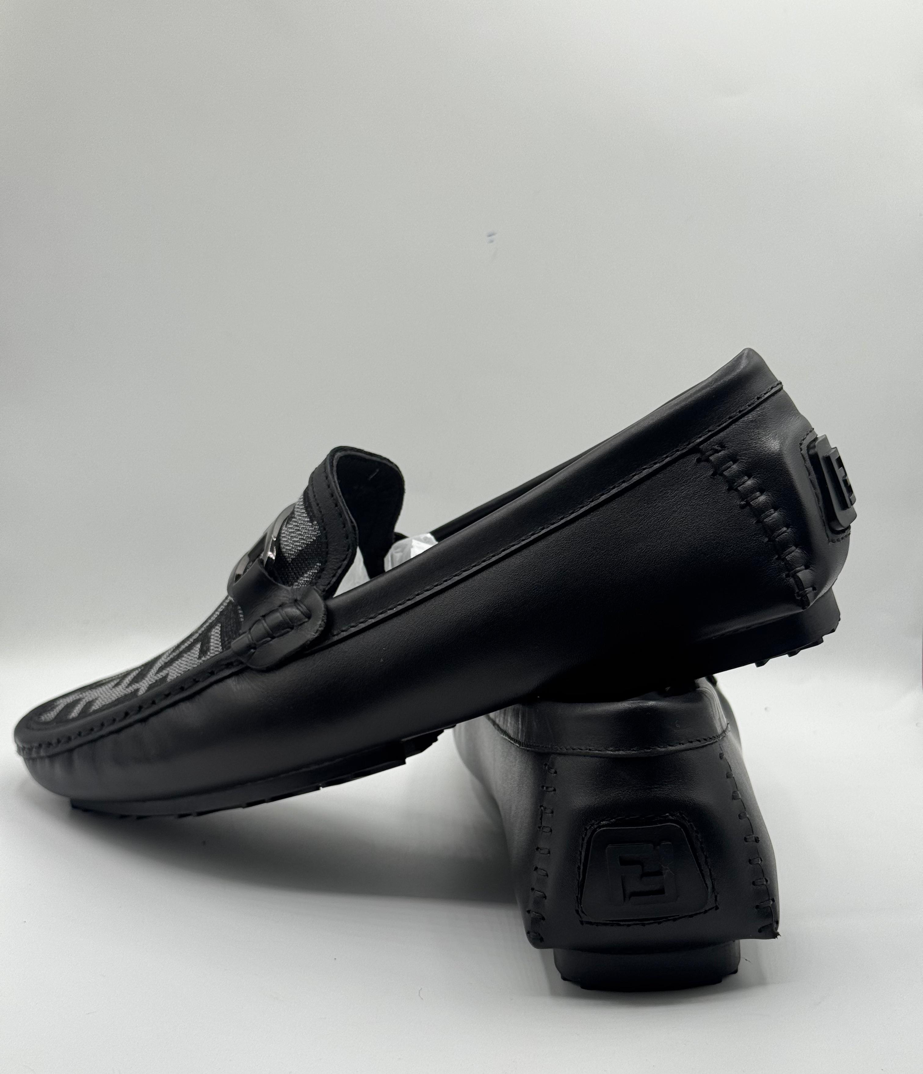 fendi black leather moccasins with monogram canvas fendi black leather moccasins with monogram canvas