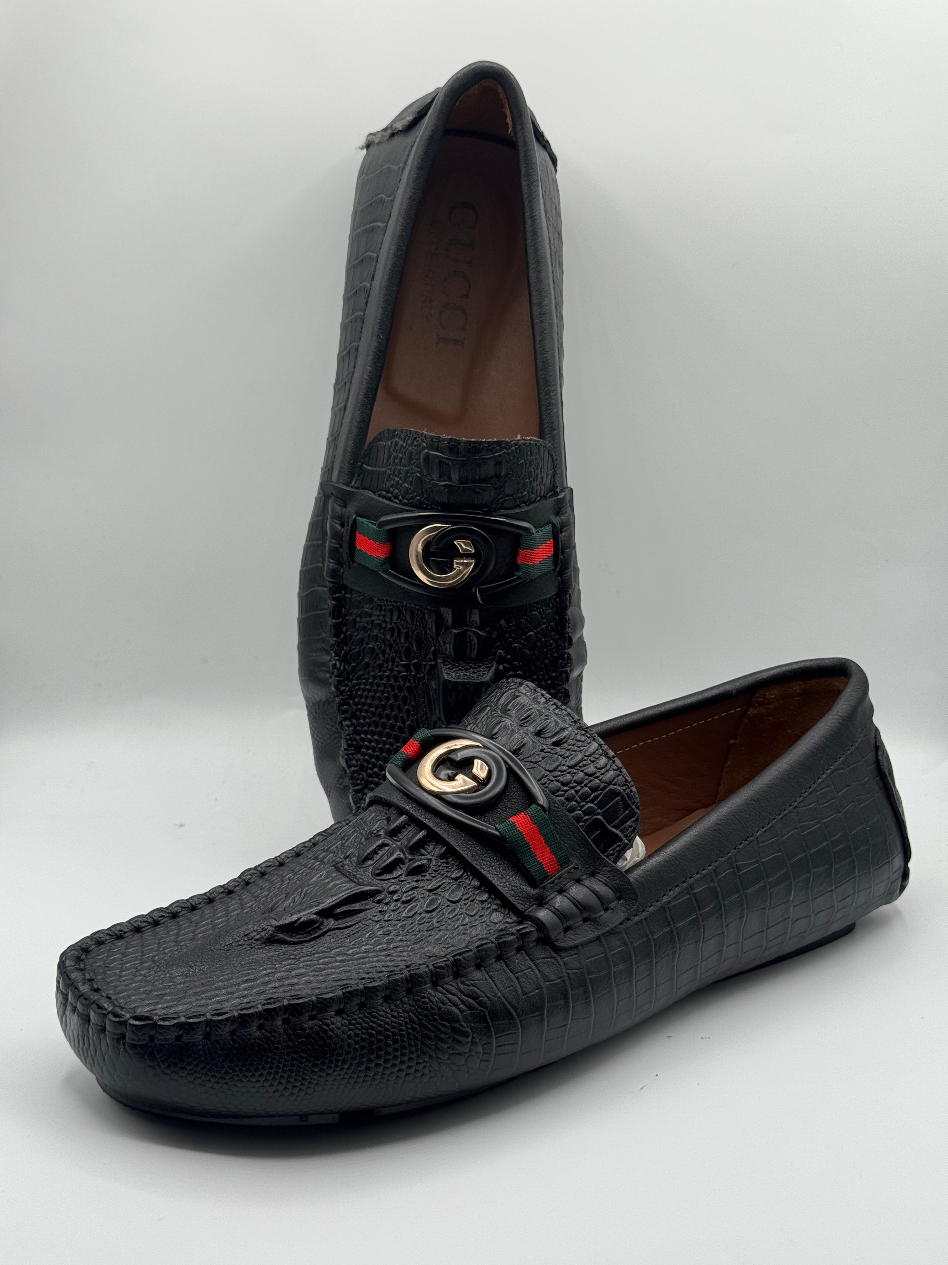 gucci black croc embossed leather moccasins with gg belt gucci black croc embossed leather moccasins with gg belt
