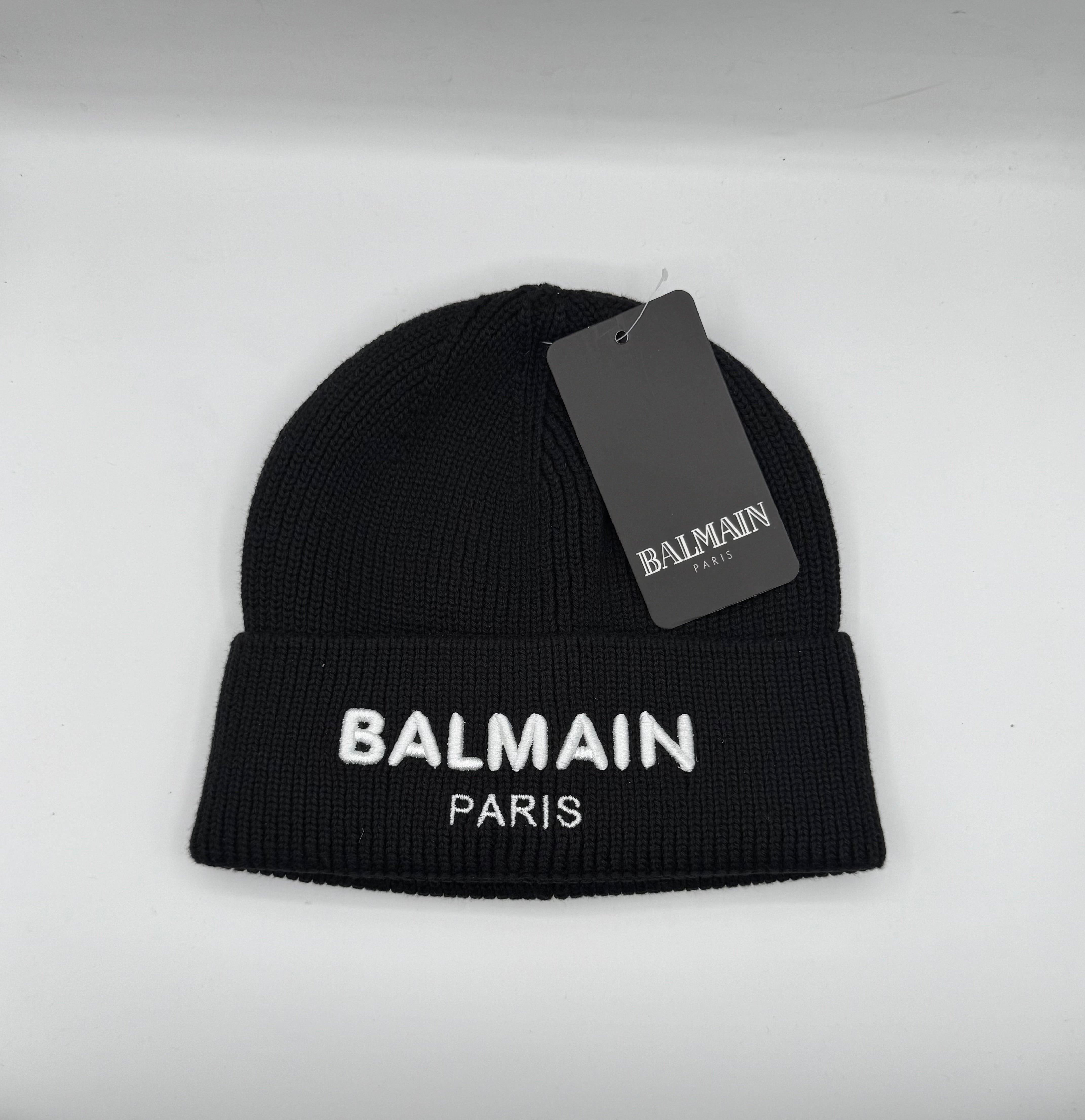 balmain paris black knitted beanie balmain paris black knitted beanie