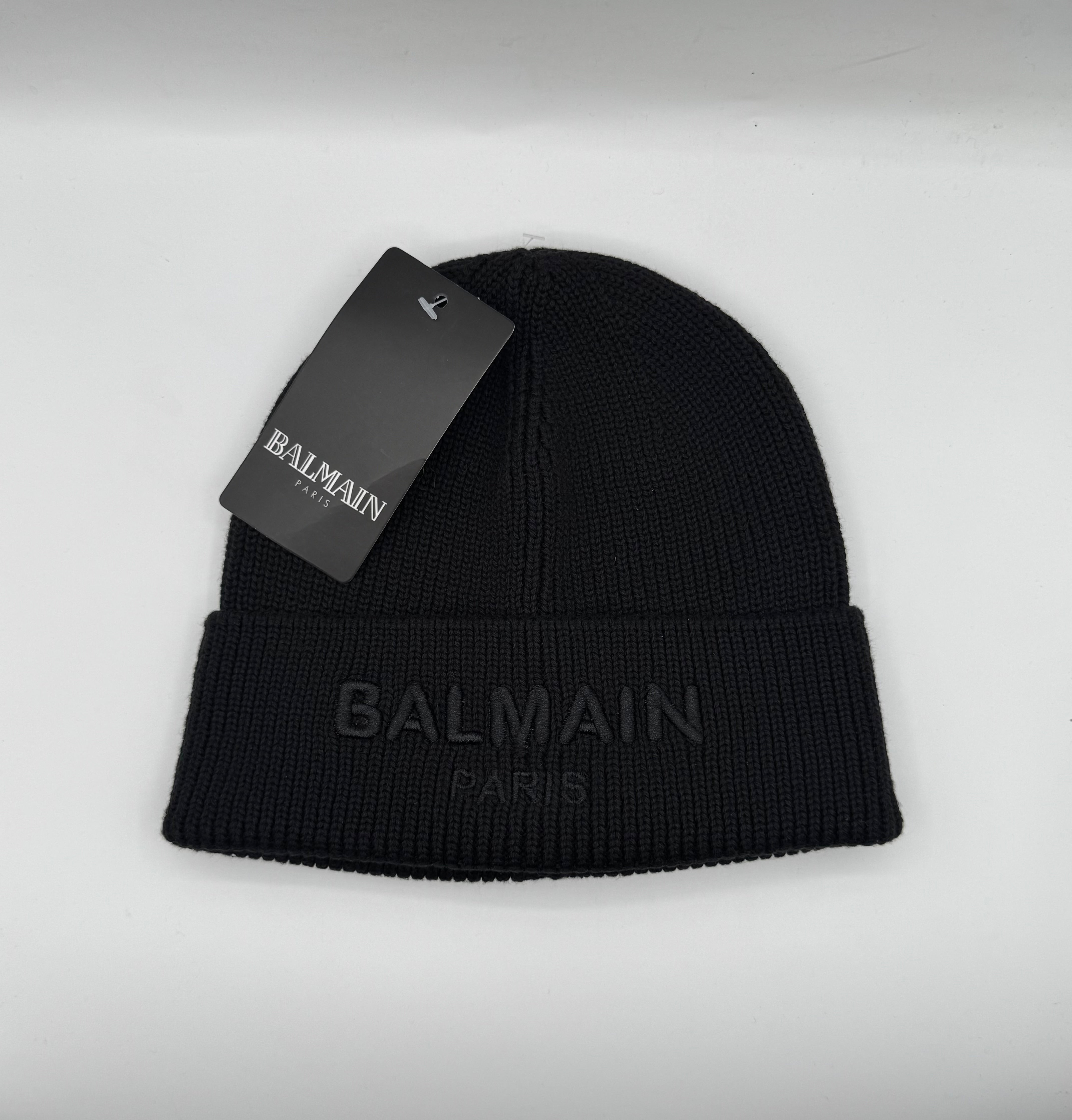 balmain paris black knitted beanie balmain paris black knitted beanie