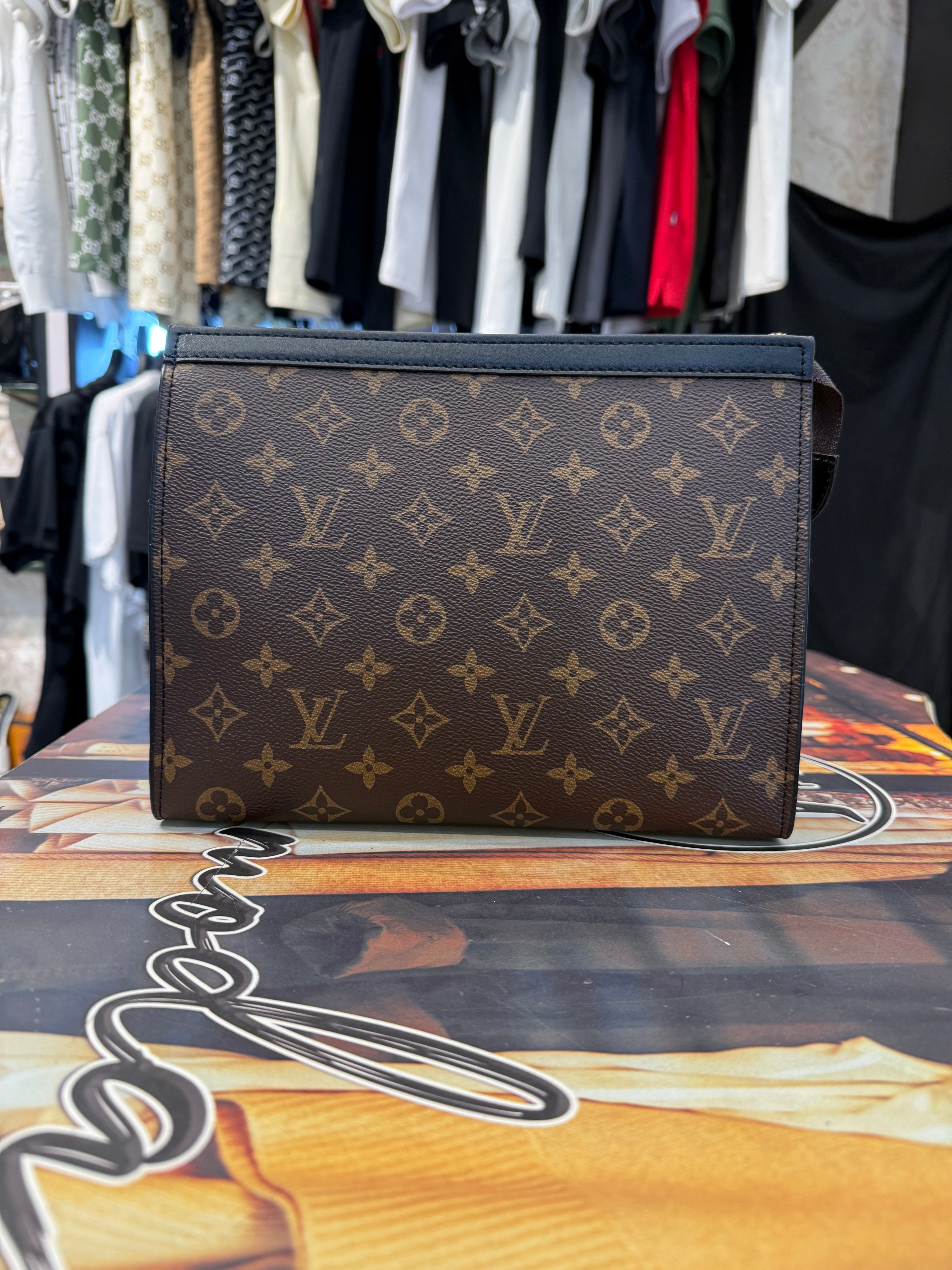 IMG_0432 Luxury Men's Black & White Monogram Clutch Bag