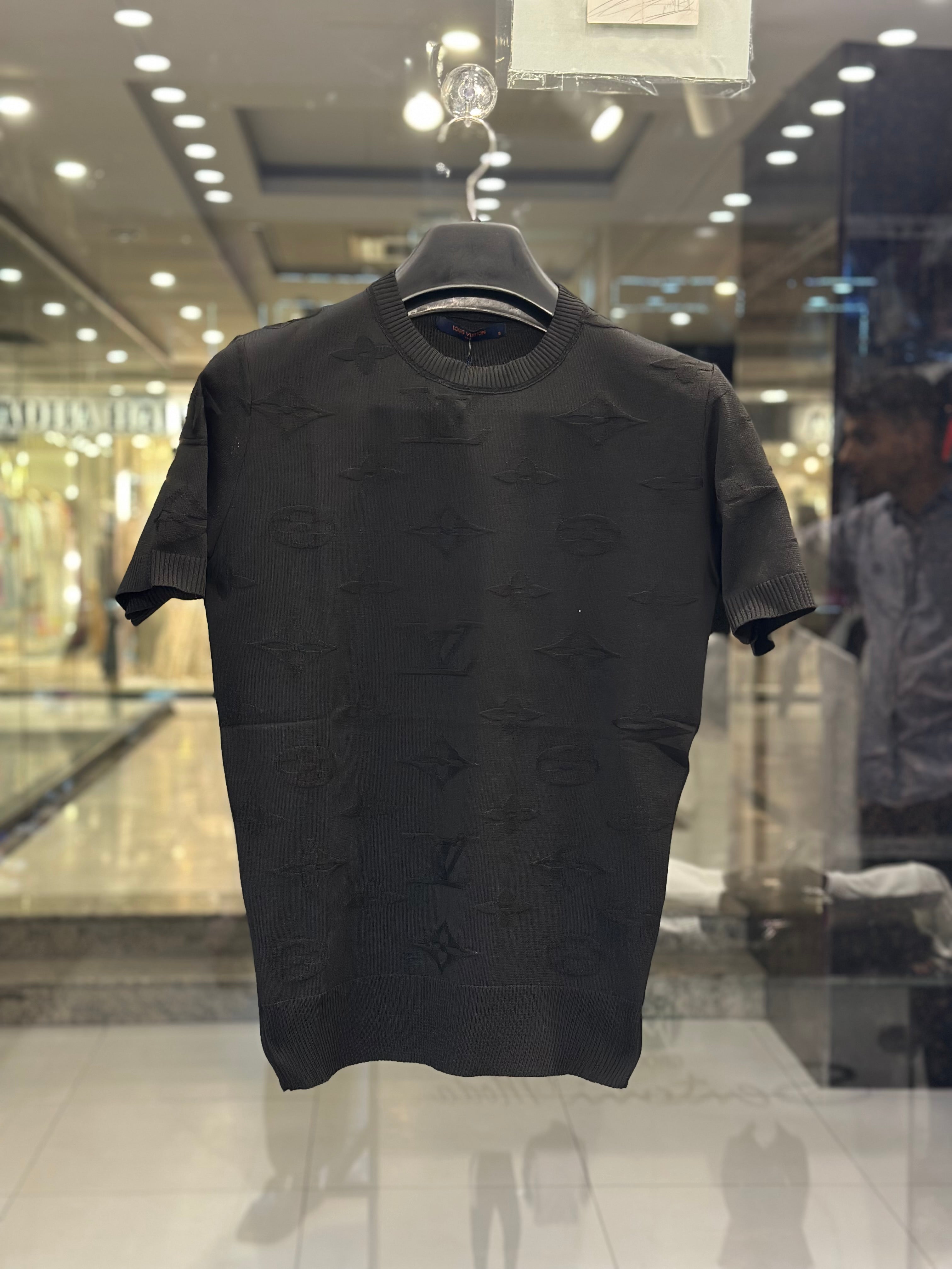 louis vuitton men's black monogram embossed cotton luxury t shirt louis vuitton men's black monogram embossed cotton luxury t shirt