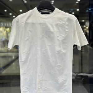 louis vuitton men's white monogram embossed luxury cotton t shirt