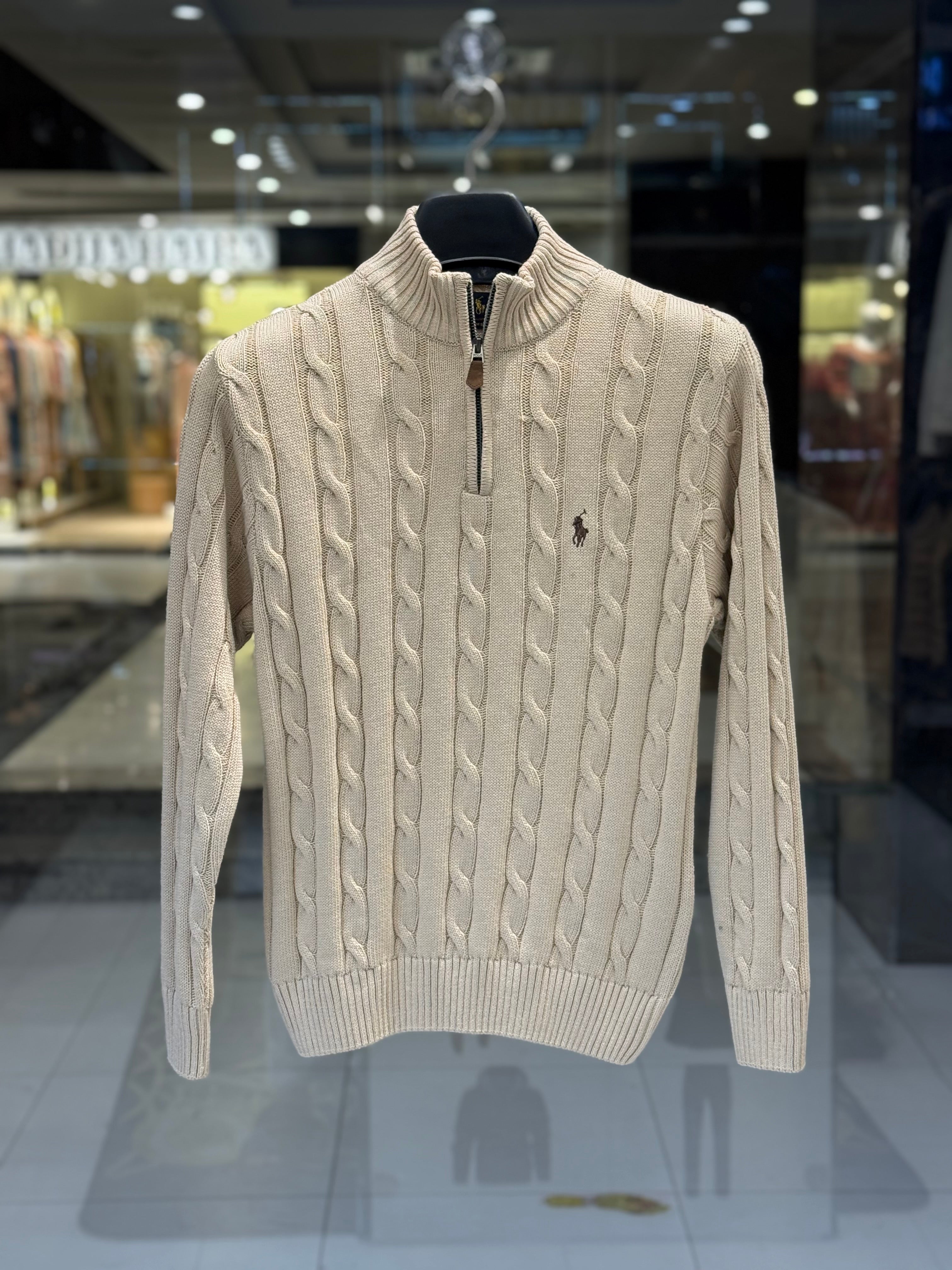 IMG_0524 Men’s Brown Cable-Knit Half Zip Sweater